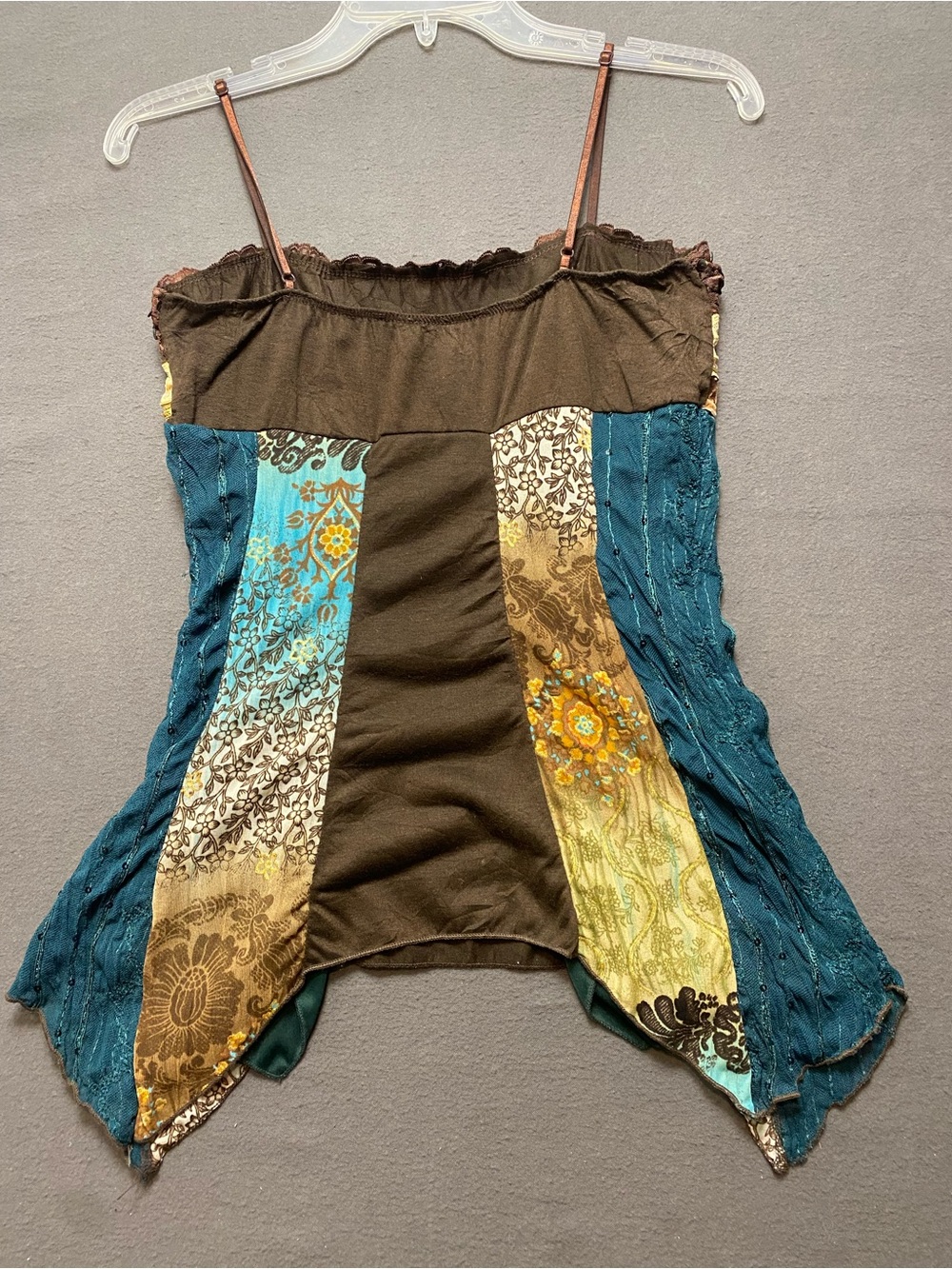 Studio Y Vtg Y2K Teal, Brown & Gold Patchwork Spaghetti-Strap Camisole- Small - Picture 5 of 10